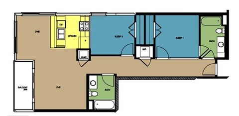 Floor plan for 2 beds, 2 baths, 926 sqft